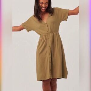 PACT WOMEN’s FENNEL THE PORTSIDE DRESS ORGANIC COTTON FRONT BUTTON  XL V-NECK